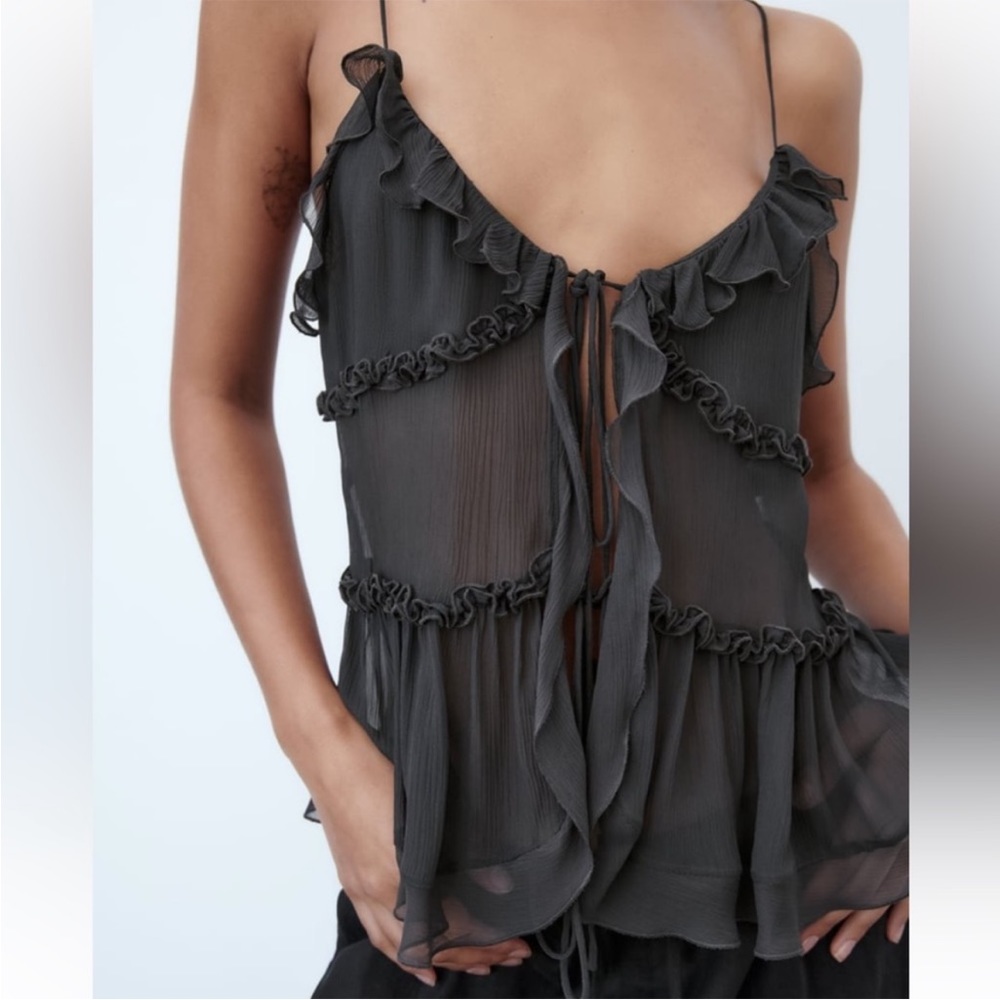 Zara Ruffled Semi-Sheer Top